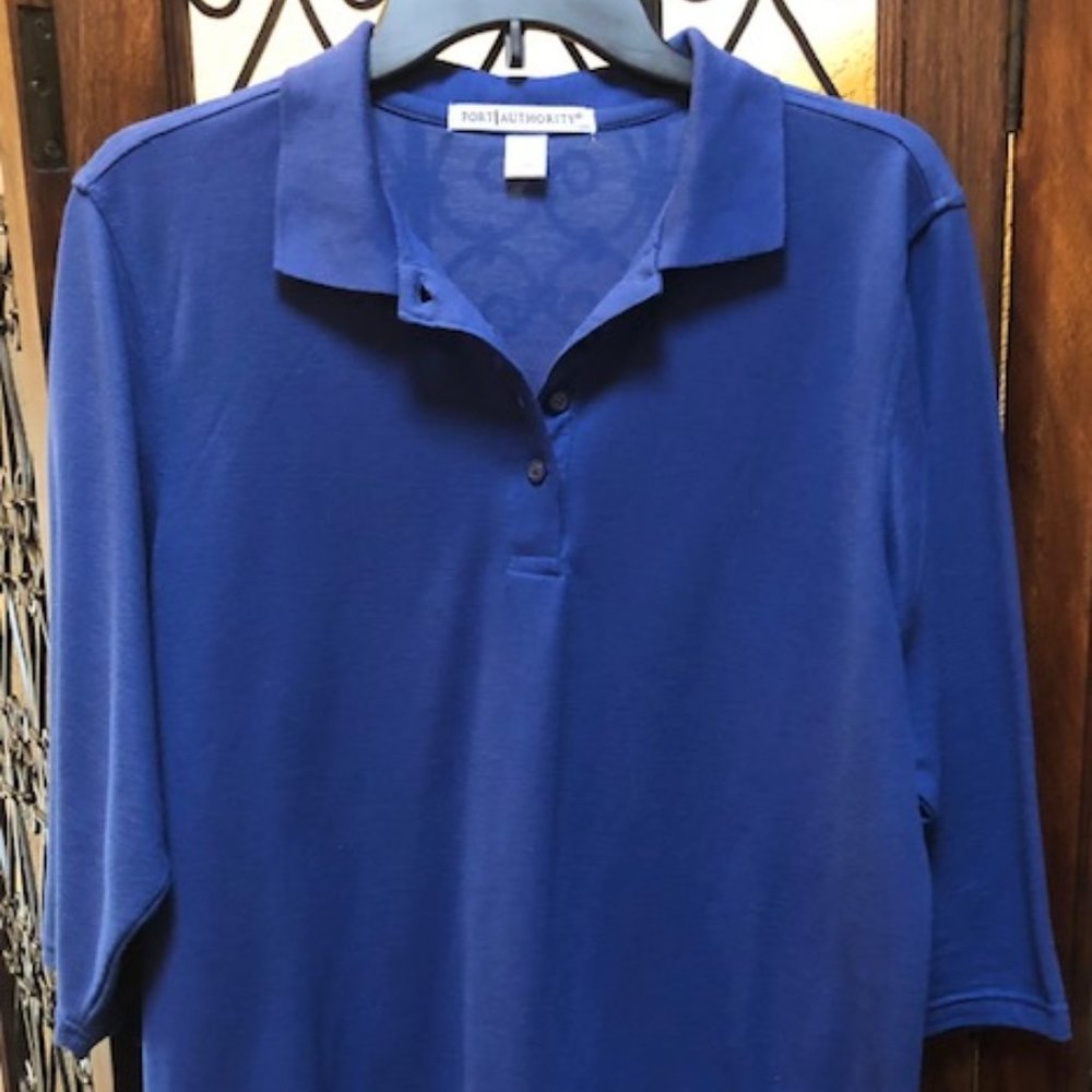 Blue Knit 3/4 Sleeve Polo Ladies Size Large